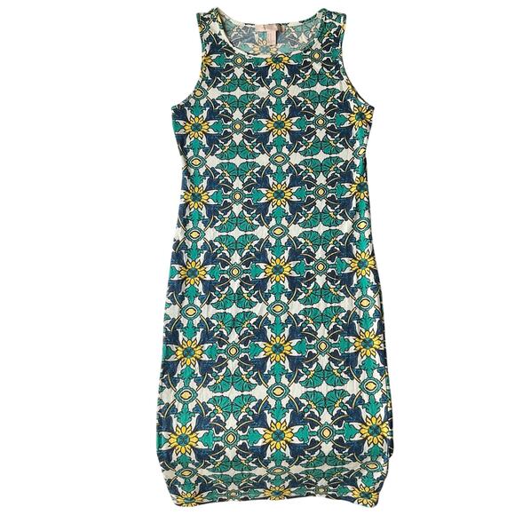 FOREVER 21 Women Midi Dress size M Sleeveless Stretchy Casual Green Yellow - Picture 1 of 8